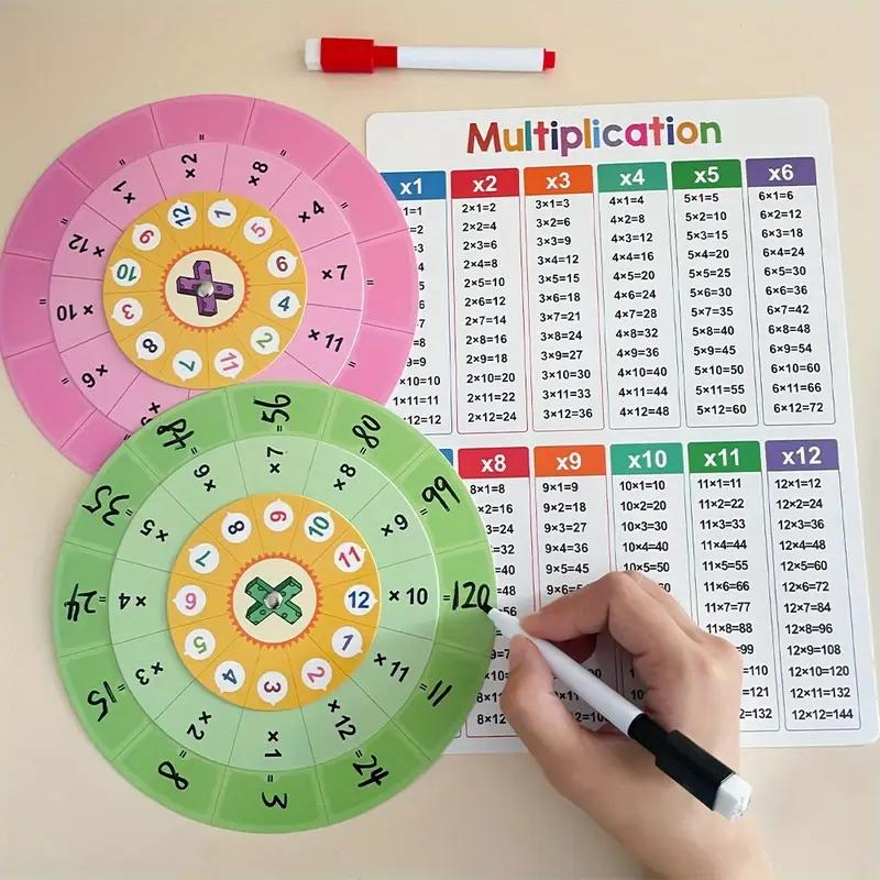 Math Multiplication Wheel Calculator, Math Learning Tools, Reusable Erasable Rotating Teaching Aid, Times Table Chart 1-12, Educational Toy for Kids