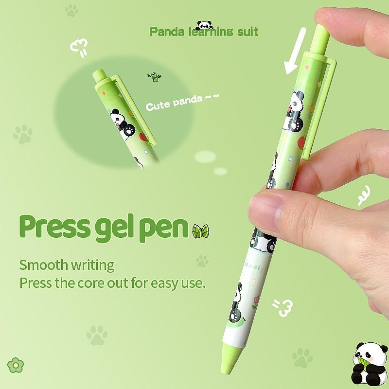 Panda Learning Stationery Set, 6-Piece Aesthetic School Supplies, Ballpoint Pens, Neutral Pens, Pencils, Correction Tape, Sticky Notes, Cute Panda Design