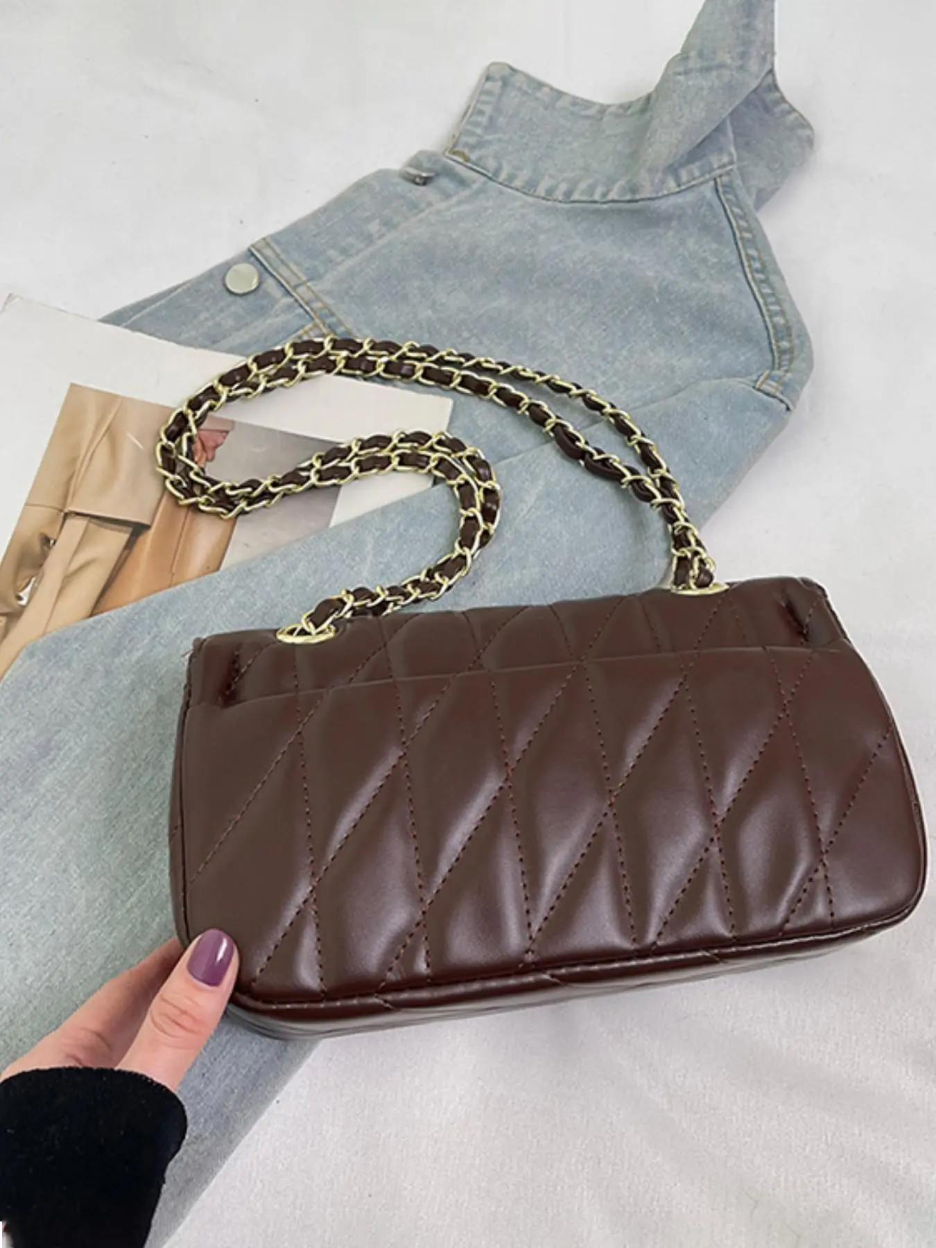 Women's Crossbody Bag, Fashion Crossbody Purse, Metal Chain Design, Soft Colorblock PU Material, Elegant Style for All Seasons, Perfect Accessory for Daily Use