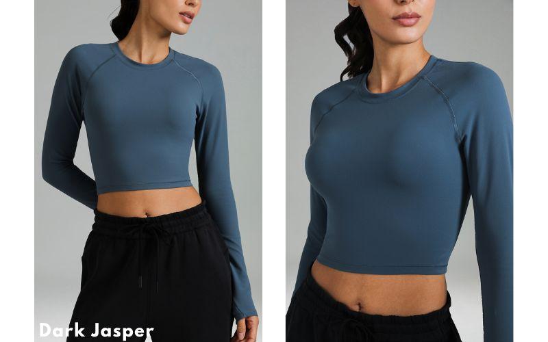 Colorfulkoala Women's Dreamlux Cropped Long Sleeve Top with Thumbholes Raglan Sleeves Athletic Yoga Shirt