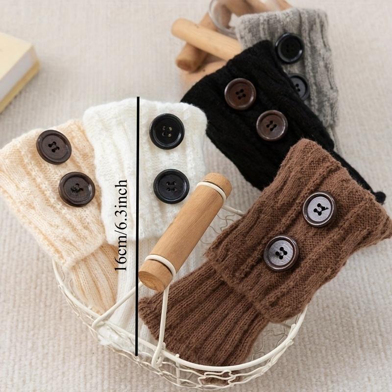 Y2K Women Short Knit Leg Warmers, Cable Knit Button Decor Footless Slouch Sock Cuffs, Versatile Warm Cropped Ankle Sock Covers, Slouch Socks, Ankle Length