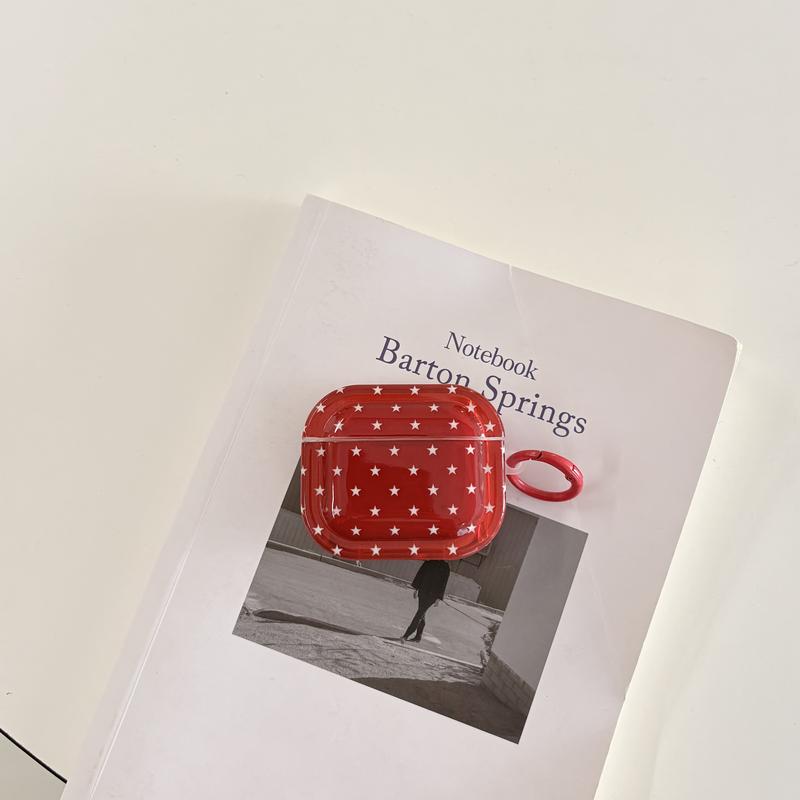 Simple Full Screen Five-Pointed Star Patterns with Ring Tetragonum Transparent Red White  Protective Earphone Case Suitable for AirPods Pro3 Pro2 1 2 3 4 Pro