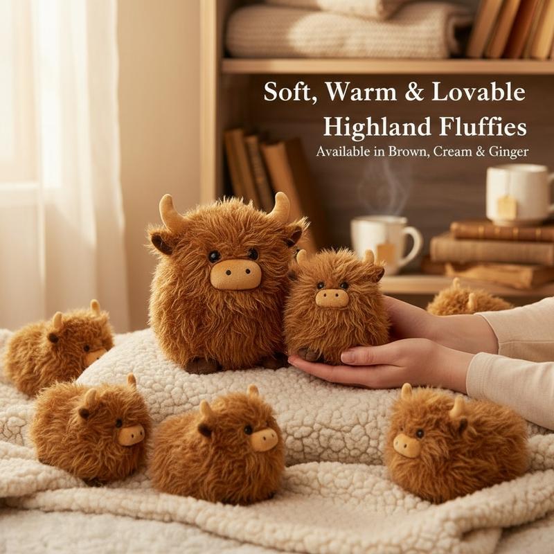 Scruffy Highland Cow Plushie, 8-Inch Fluffy Cuddly Stuffed Animal Toy, Cute and Ugly Aesthetic, Perfect Gift for Animal Lovers, Kids' Gifts