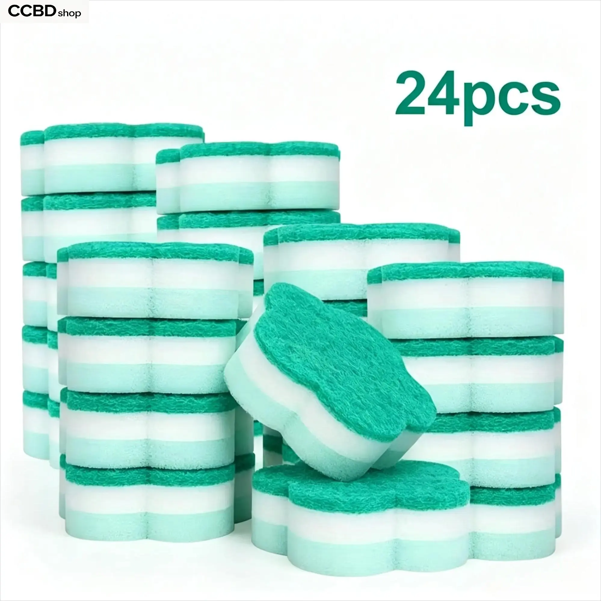 24 Pack Peacock Blue Flower Kitchen Cleaning Sponges Cute Scrub Pads Ultra Absorbent Reusable Dish Sponge Multipurpose Cleaning Tools for Kitchen Bathroom Car Outdoor School