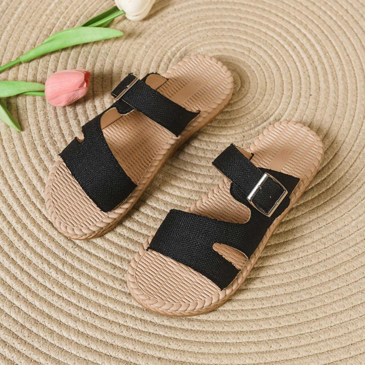 2026 Summer New Arrivals: Linen One-Strap Sandal for Women, Retro Bögen Style, Thick-Soled Outdoor Sandal.