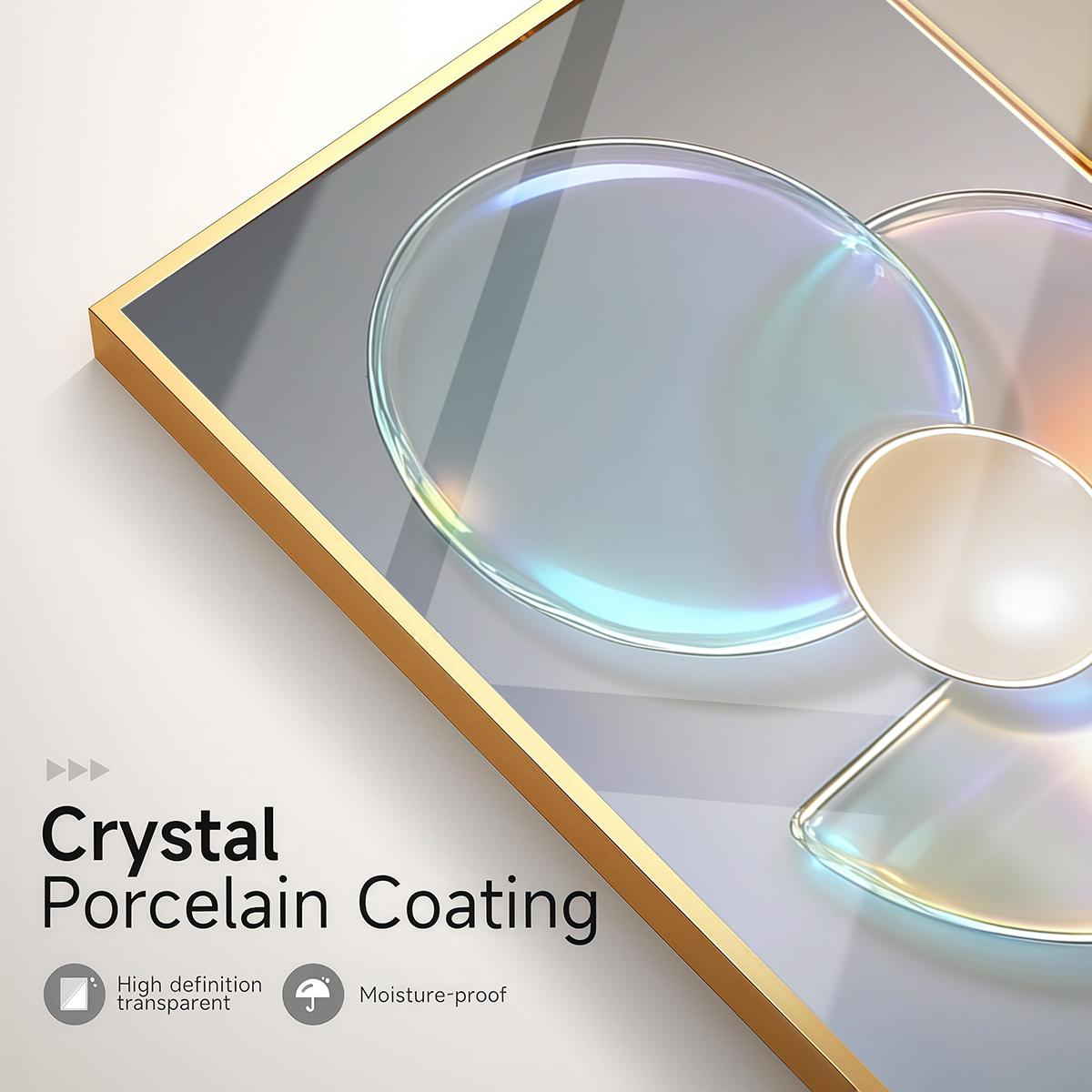 3 Counts Aluminum Alloy Framed Painting, Abstract Iridescent Glass Circles Design, Home Decoration For Living Room, Bedroom, Office, Restaurant, Hallway Wall Decor, Odorless Print Artwork, Luxury Perfect Gift For Friends And Family