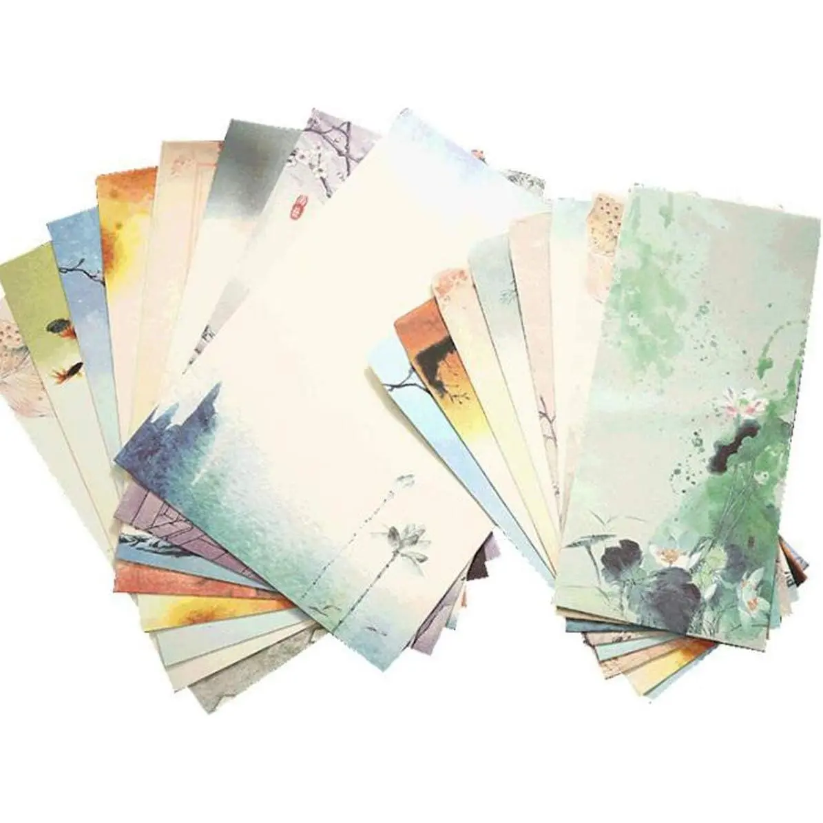 48 count Letter Writing Stationery Paper Set, 32 Colorful Writing Stationery Paper Letter Writing Paper with 16 Envelope, 8 Different Color Ink Painting Classic  Antique Design