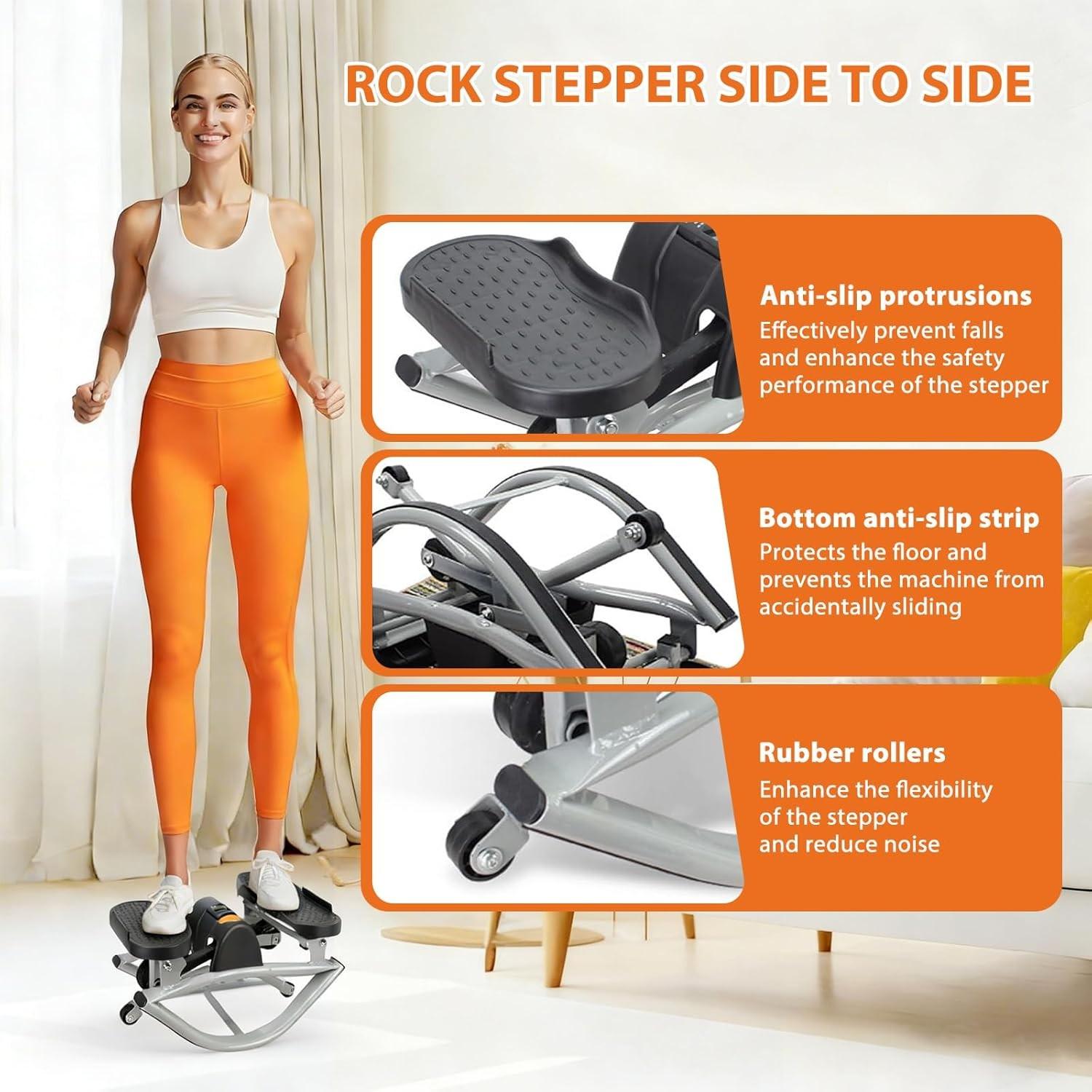 Low Impact Side Swing Fitness Stepper Machine, Knee & Joint Friendly, Home Exercise Equipment, Digital Display, Track Time, Calories, Legs, Glutes, Abs