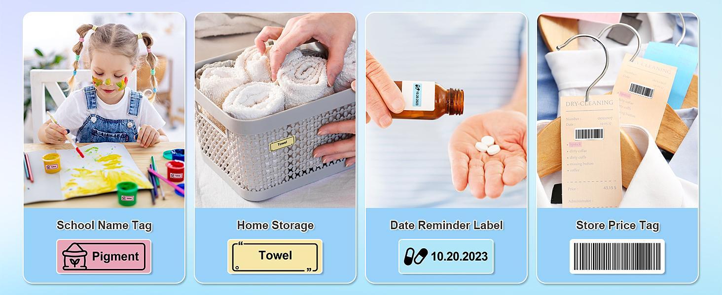 P31S mini label maker comes with tapes, Portable Bluetooth sticker printer comes with multiple templates and patterns. For organization, storage, office & home