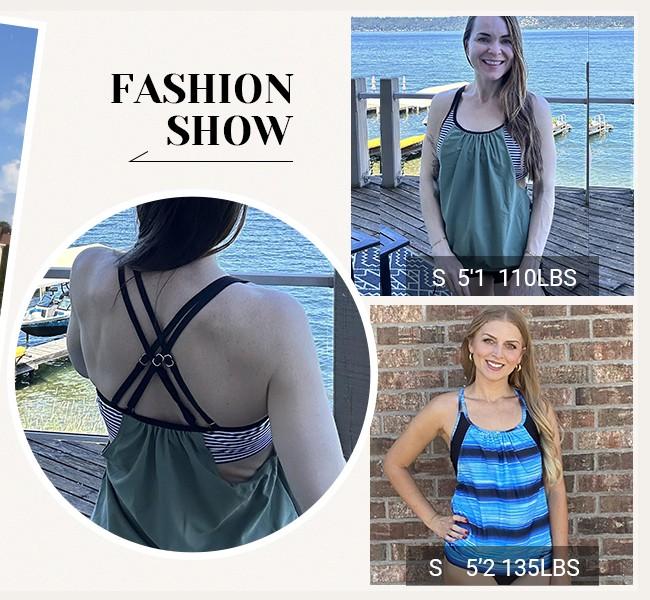 Holipick Tankini Top for Women Blouson Tummy Control Swim Top Loose Fit Bathing Suit Top Only No Bottom