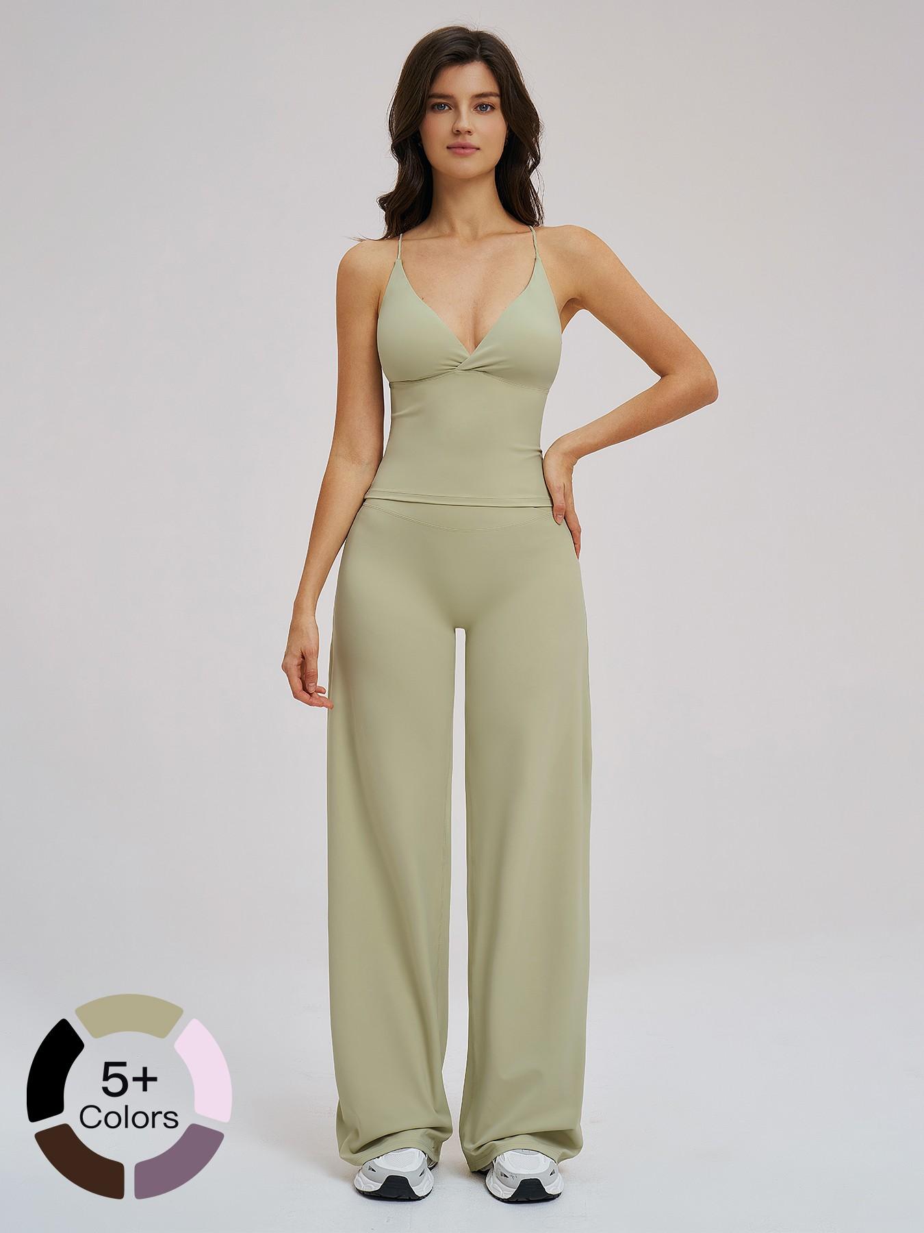 Cross-Border Brushed Sportswear Set, Running Workout Suit, Wide-Leg Backless Casual, Outdoor Cycling Running Yoga Set, Comfortable and Stylish