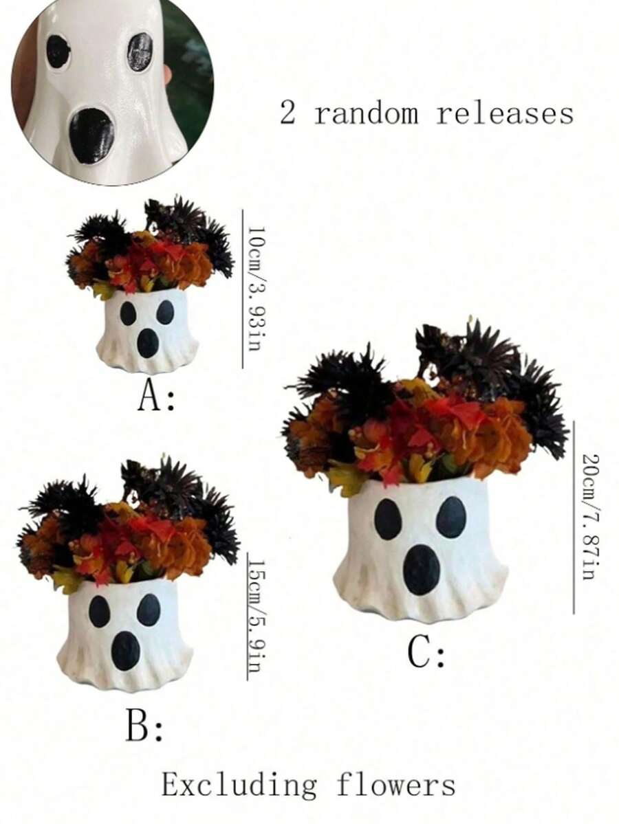 Vintage Textured Ghost Vase, Halloween Decor Ghost Shaped Dried Flower Pot, Multi-Occasion Table Centerpiece Decor For Holiday Party Housewarming Gift, Unique Spooky Ghost Planter For Living Room Kitchen Countertop