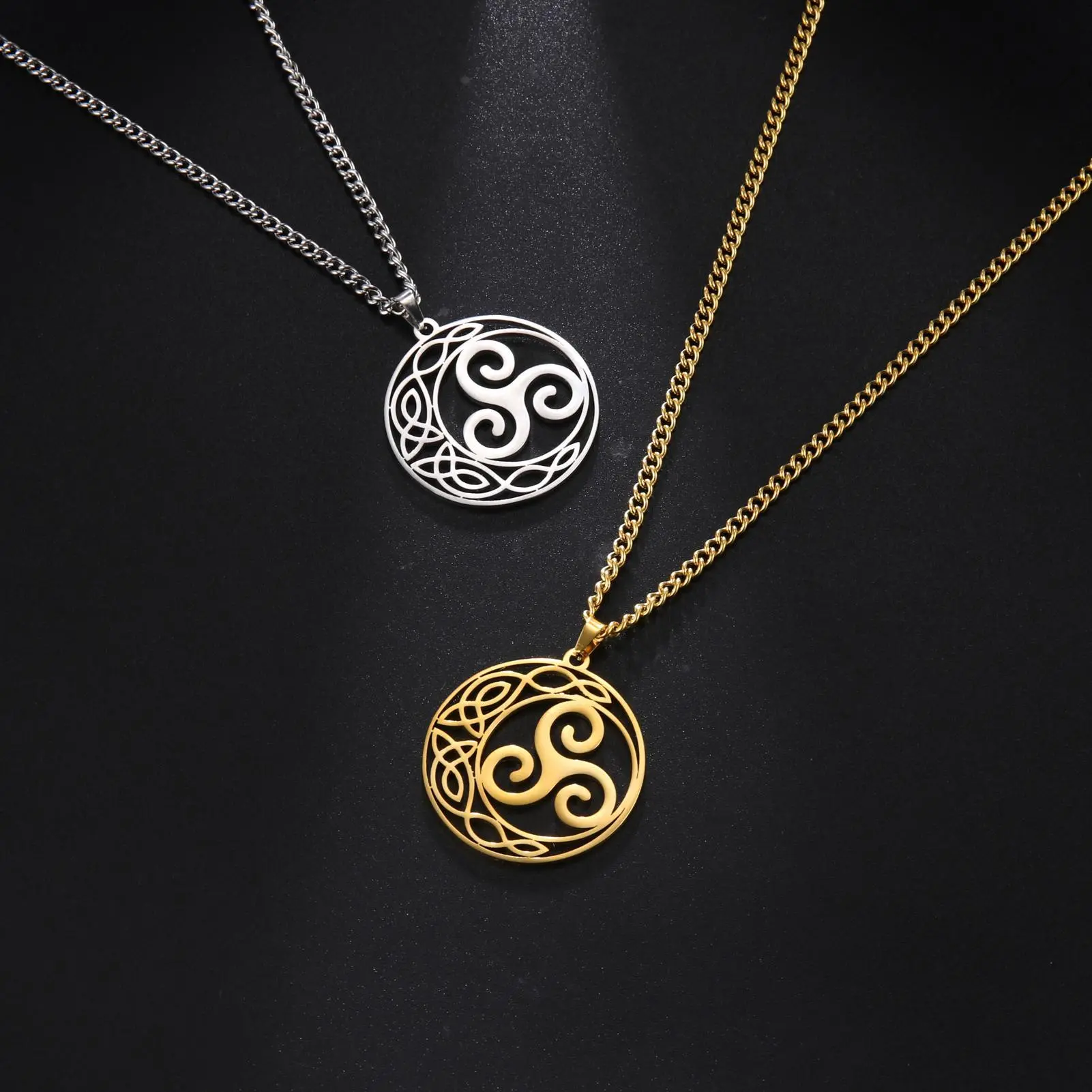Celtic Knot Spiral Pendant Necklace Stainless Steel Men's and Women's Retro Irish Trinity Knot Talisman Necklace Jewelry Gift