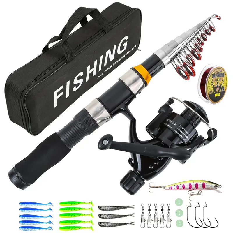 Spinning Fishing Rod & Reel Combo Set, Anti-Entanglement Fishing Pole with Accessories & Storage Bag for Outdoor Fishing, Fishing Supplies