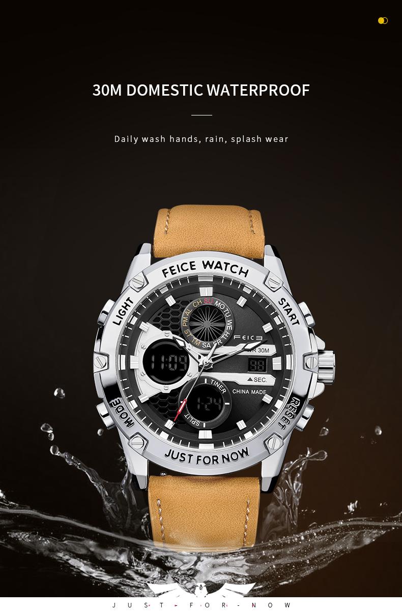 FEICE men's luxury business fashion watch, with a luminous elegant dial, waterproof sports watch - Black and silver gift set Chronograph Leather Style Fashionable Wristwatch