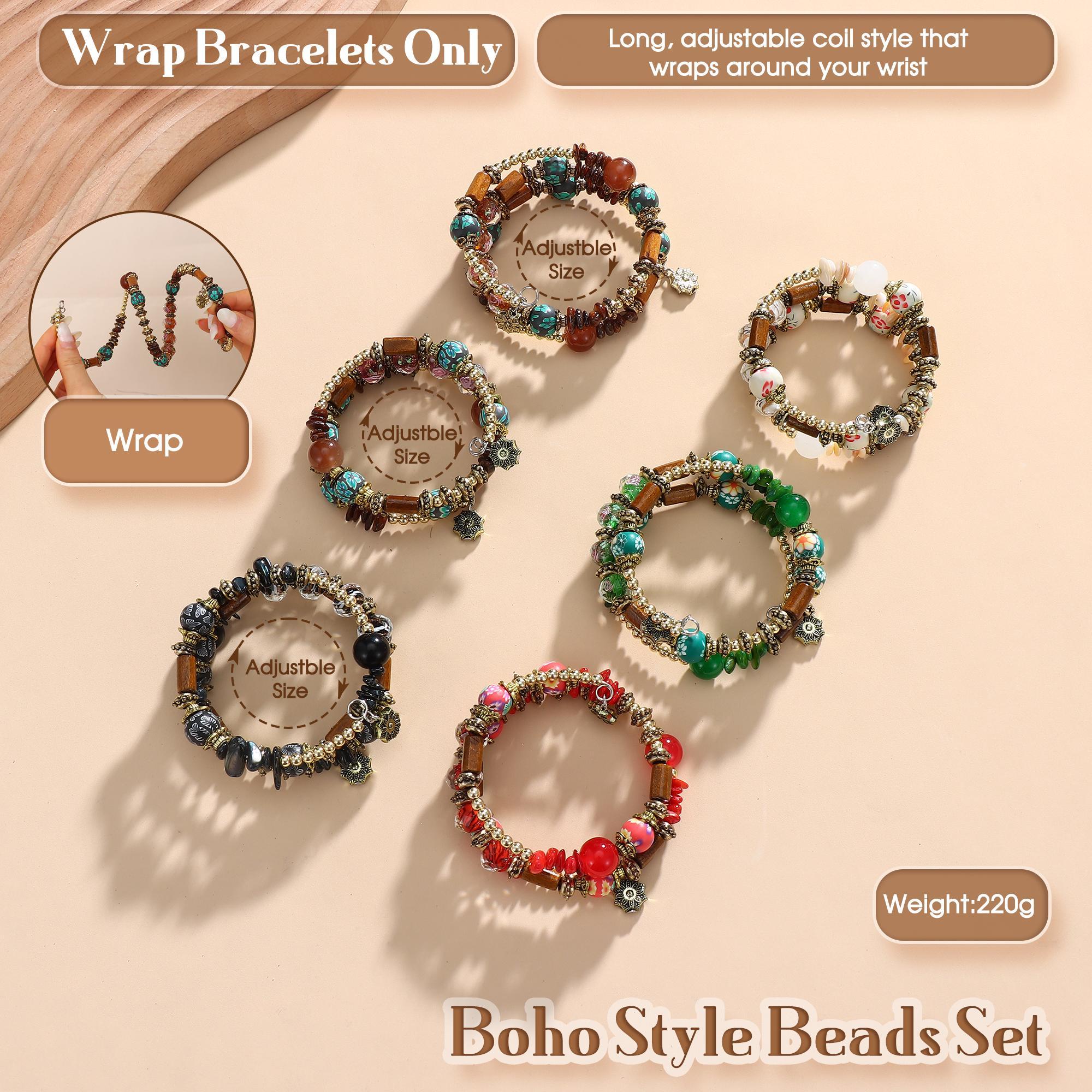 FIBO STEEL 6 Sets Multicolor Stackable Bracelets for Women Stretch Multilayered Boho Jewelry Christmas Gift Trendy Fashionable Accessories