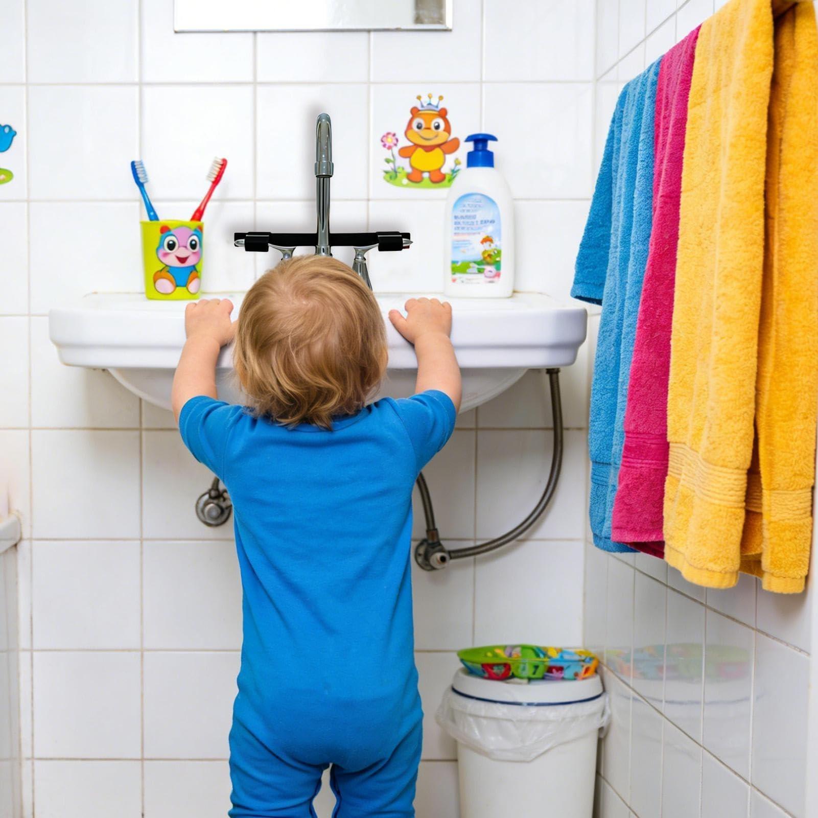 Double Sink Faucet Handle Lock, Anti Slip Universal with Central Pipe Fixation, Pet Proof Sink Faucet Guard, Prevents Accidental Water Flow