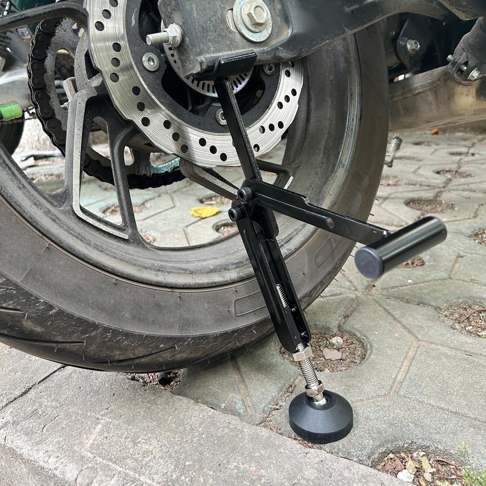 Motorcycle Foldable Lift Support Stand, Adjustable Rack, Stable Motorcycle Crane Frame with Upgraded Handlebars