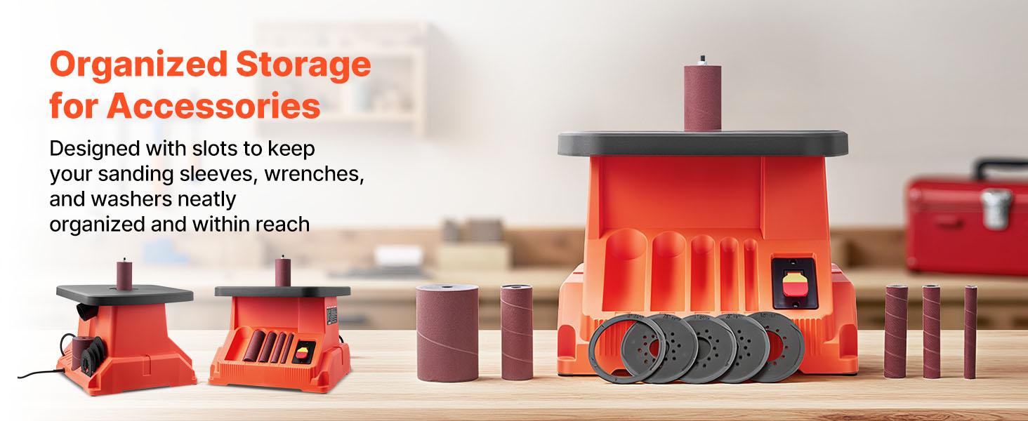 VEVOR Oscillating Spindle Sander, 2400RPM Benchtop Spindle Sander with 6 Sleeves (1/2-3), 5/8 Stroke 15.4x 16.3-inch Wide Worktable for Furniture Finishing, Crafts Sanding, DIY Woodworking