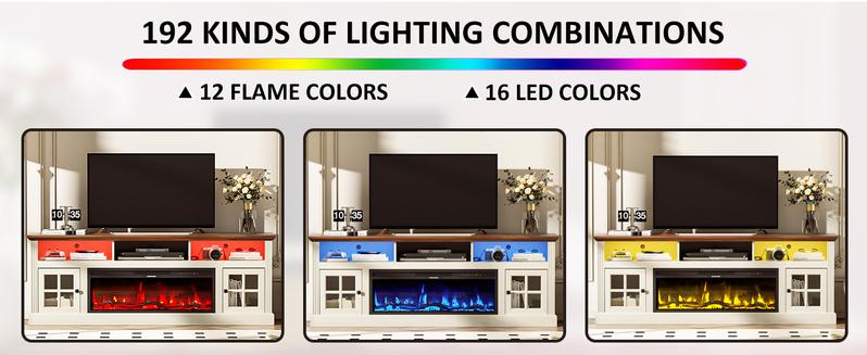 【2 Packages Shipping】AHB 70" Fireplace TV Stand for TVs Up to 80" with Storage Cabinets, Entertainment Center with 36" Electric Fireplace, Led Light TV Consoles for Living Room, Farmhouse Media Console Table