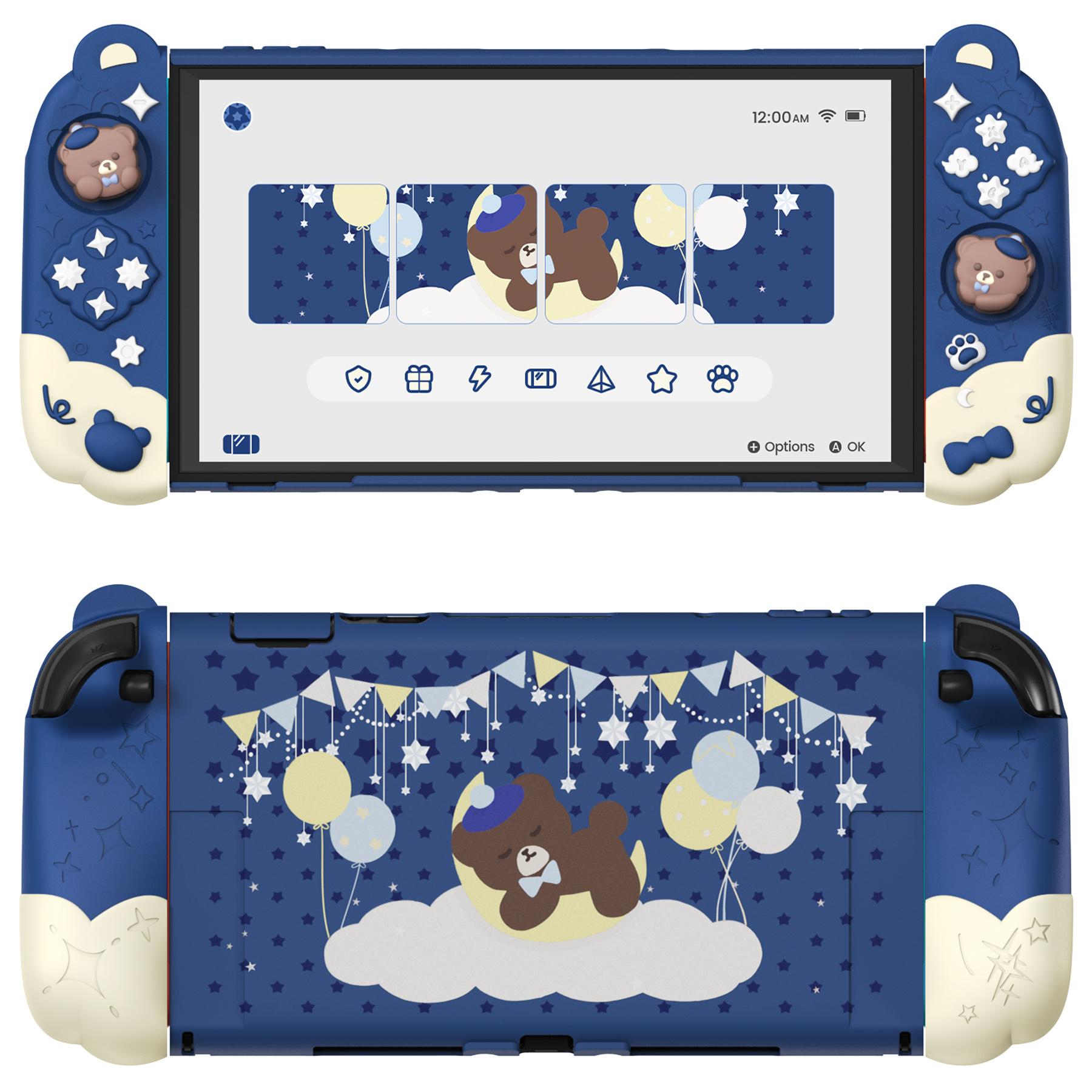 PlayVital [for Nintendo Switch 2 (2025 Version)] Protective Silicone Grip Case  - Joycon Covers + Dockable Protection + Extra Adjustable Stand & Thumb Grips- Cherry Blossoms Kitten & Good Night Bear & Magic Wings, Not compatible with the original Switch 1