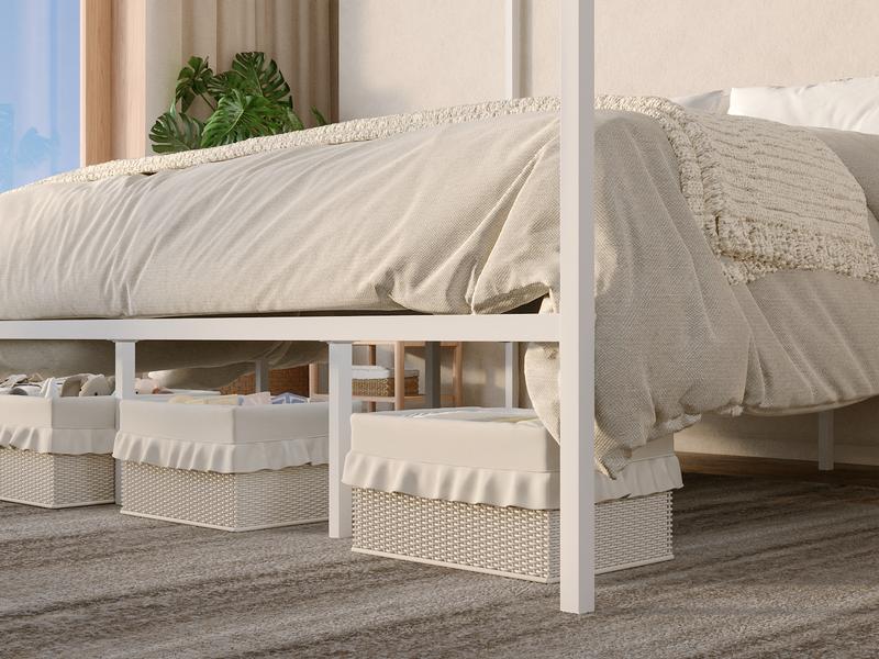 YITAHOME Canopy Bed Frame Metal Four Posters 14 Inch Platform with Built-in Headboard Strong Metal Slat Mattress Support, No Box Spring Needed