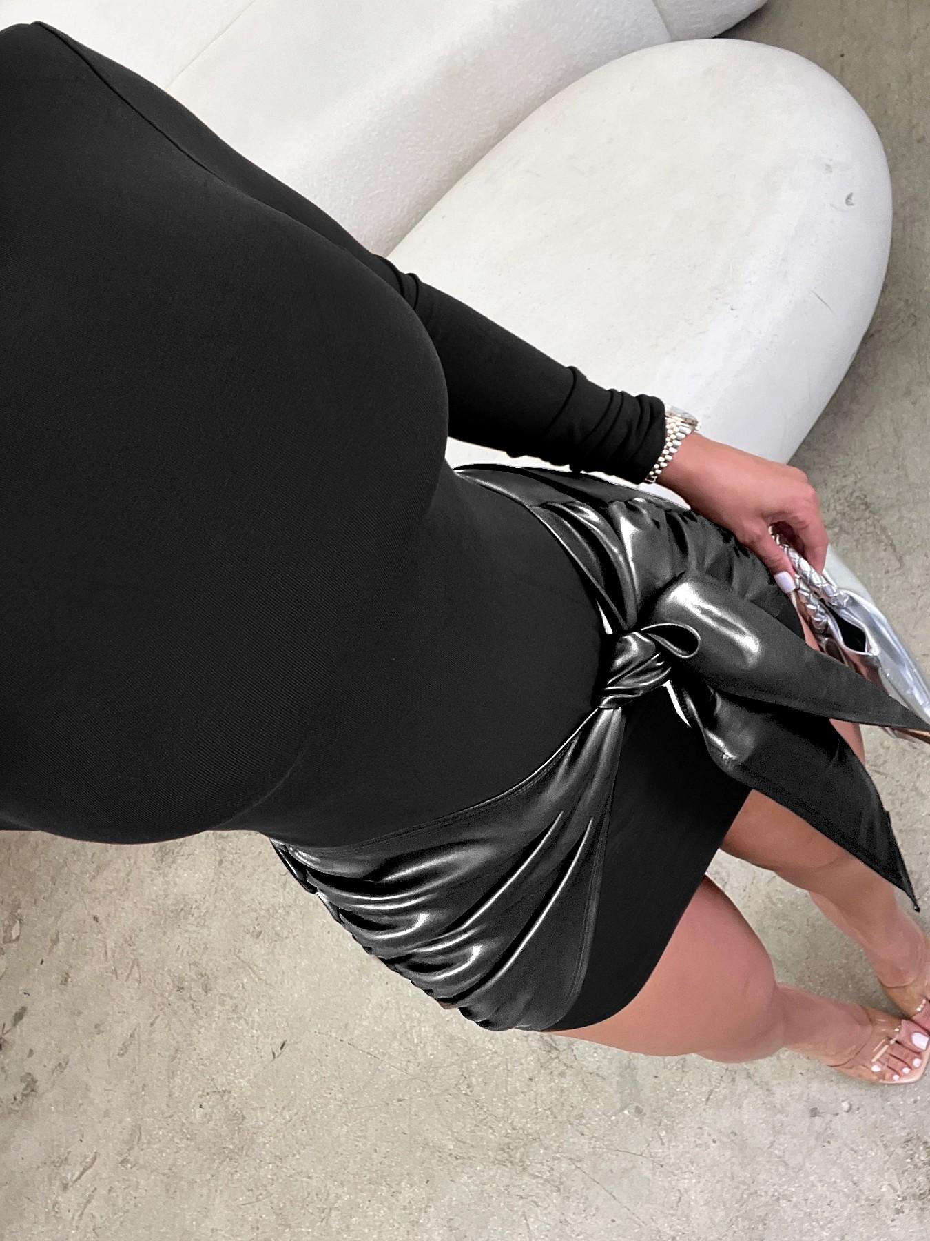 Women's patchwork knotted side ruched long-sleeved mini dress Casual Wear