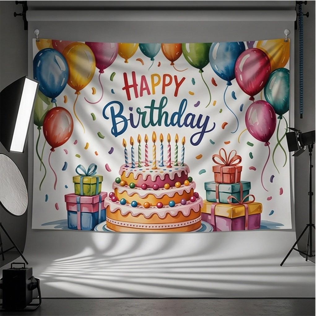 2D flat Banner, 1pc, Cute and cozy pixel art birthday party Background Decoration Background Photo Props, Polyester Banner Decor, Home Decor, Room Decor, Wall Decor, Party Decor/supplies/gifts Decorative Background, 2D Flat