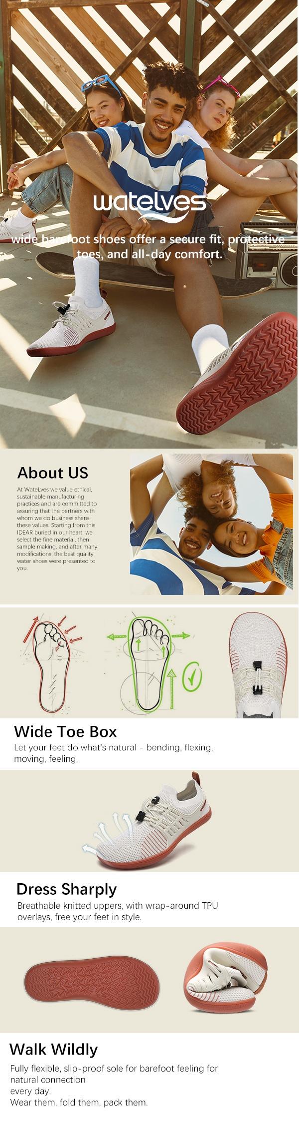 WateLves Barefoot Shoes Mens Wide Toe Walking Shoes Minimalist Cross-Trainer Shoes Zero Drop Sole Trail Running Sneakers