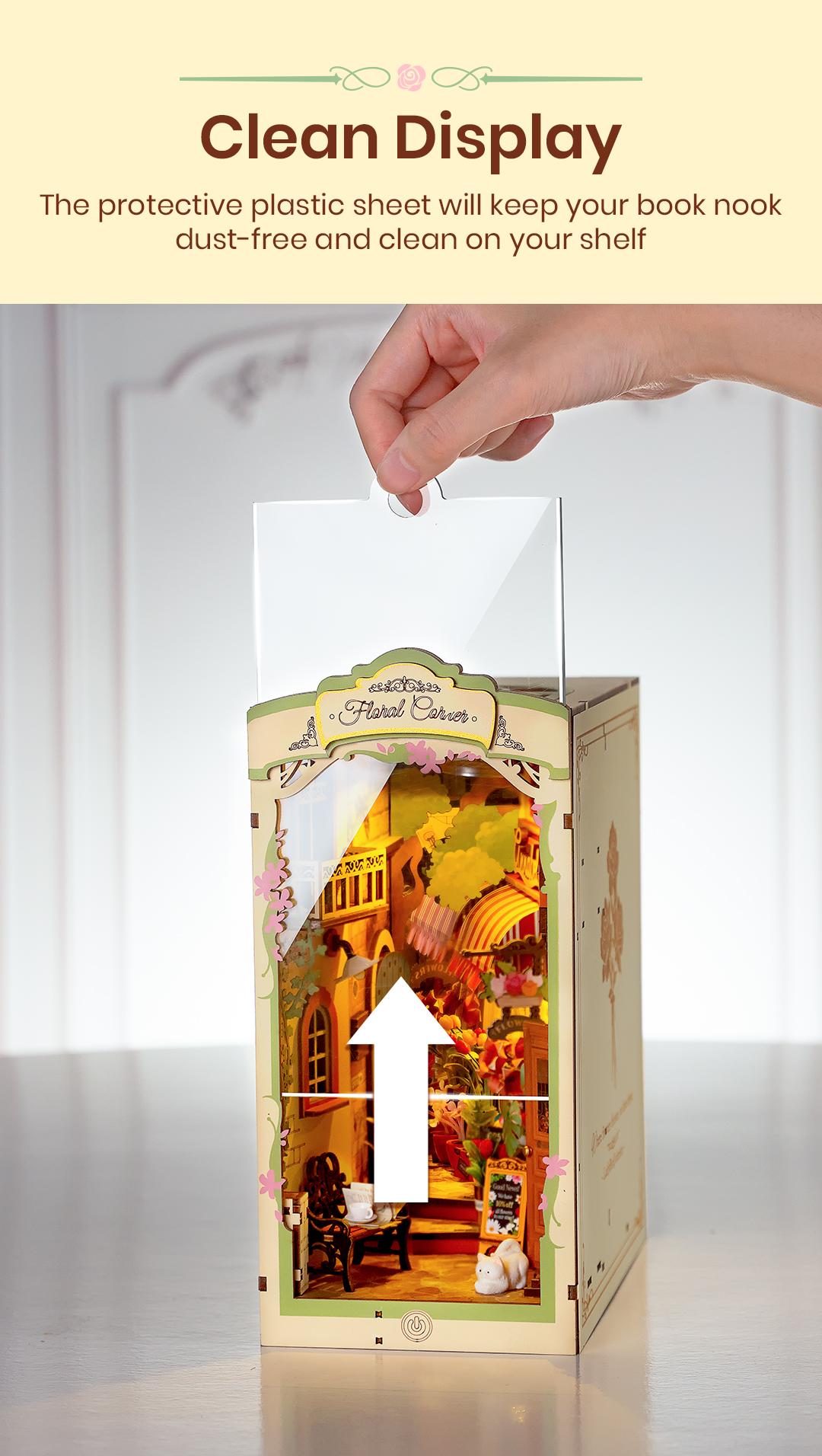 Rolife Floral Corner DIY Book Nook Shelf Insert Kit TGB09 Book Nook Kit DIY Miniature House Kit with Dustproof Sheet Booknook Bookshelf Insert Decor 3D Wooden Bookend with LED Model Craft Hobby Gift for Teens and Adults (Floral Corner)