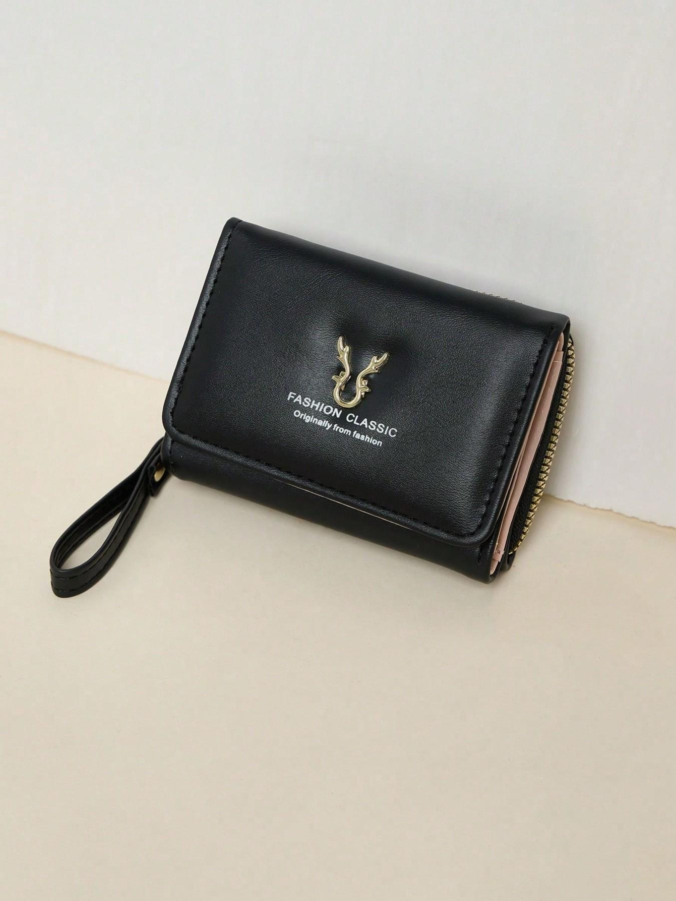 Women's Short Antler Wallet, Mini Zipper Coin Purse, Trifold Buckle Card Holder, Valentine's Day Gift, Birthday Present