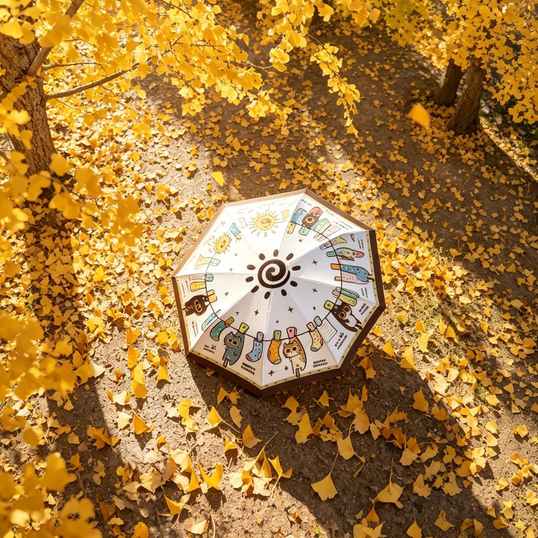 Original Design Cat Party Three-Fold Umbrella, Portable Foldable Sunshade, UV Protection, Inner Lining, Rain and Sunny Use