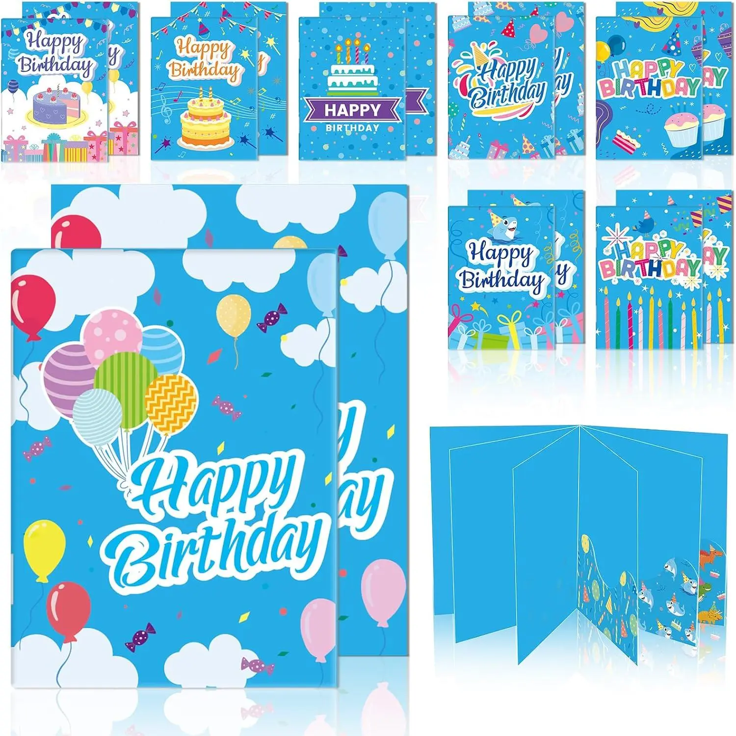 8 Set Birthday  Card Booklet with Envelopes, Blue