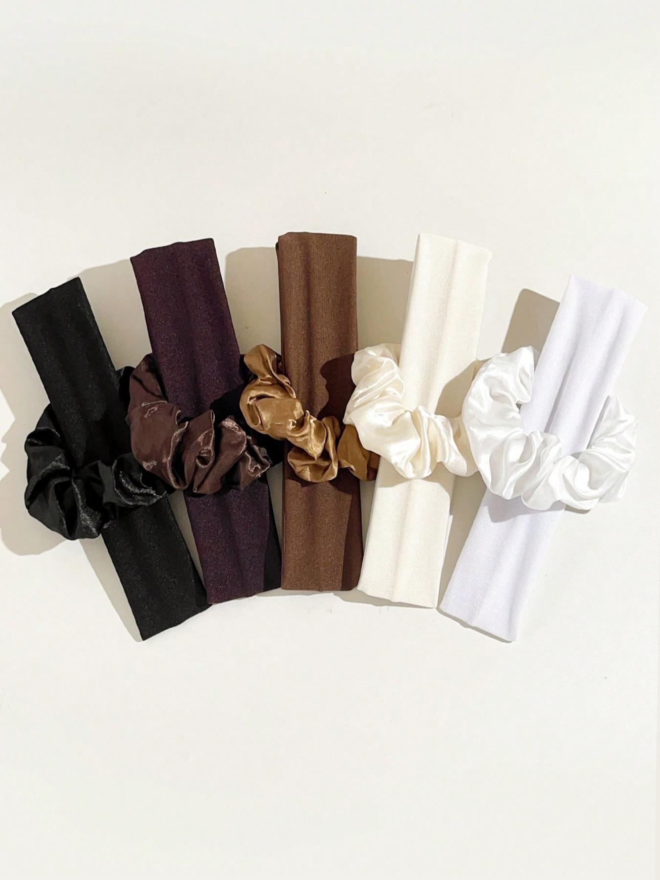10pcs Solid Color Simple Retro Fashion Breathable Sweat-Absorbing Hair Accessories. Colon Hair Ties + Hair Rubber Bands + Sports Headbands Combination Set. Suitable For Daily Wear And Sports Matching