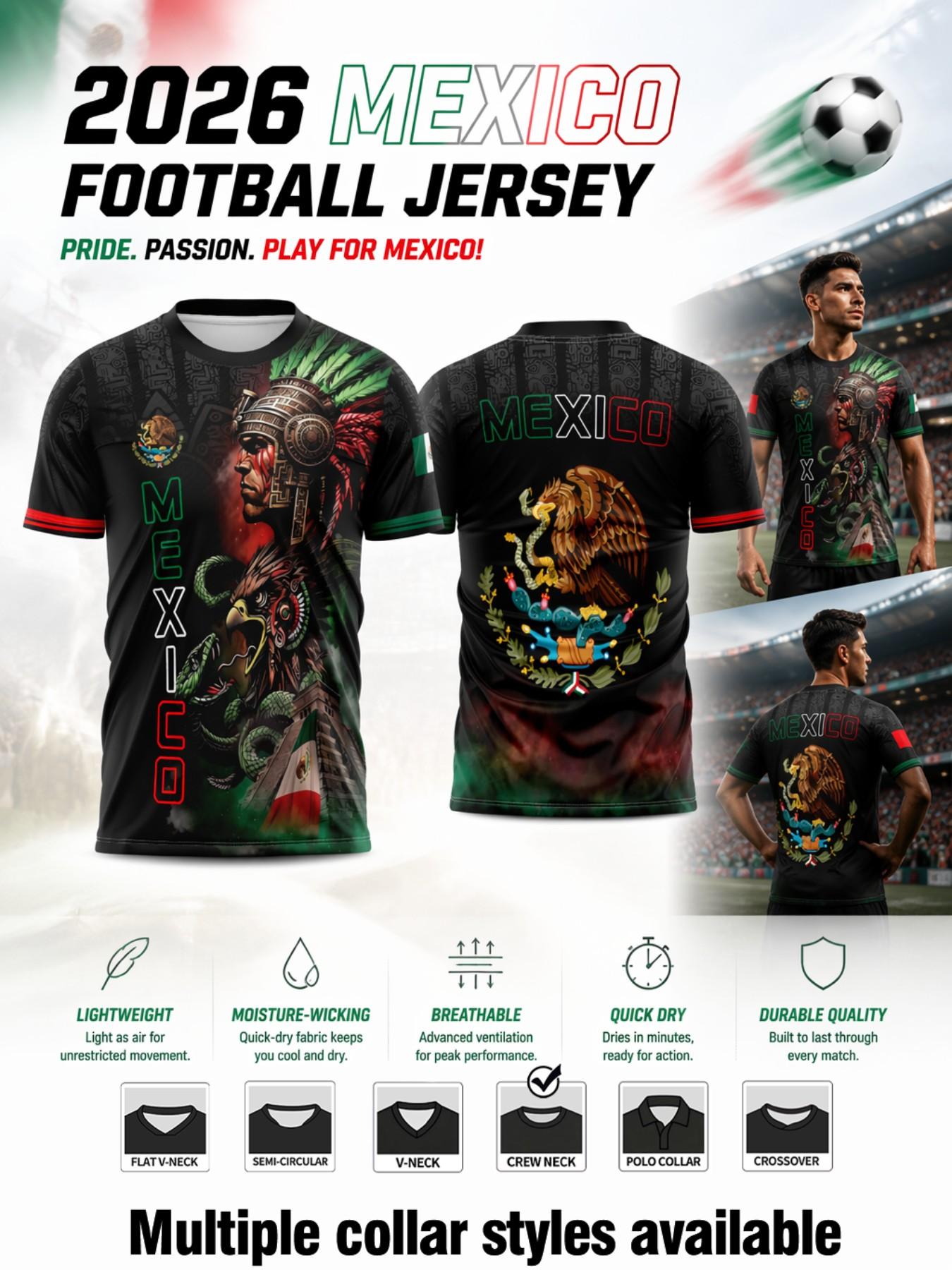 2026 Mexico Sport Short Sleeve Jersey, Summer Training Clothing, Aztec Warrior Print, Fitted Design, Ideal for Training, Outdoor Activities, Streetwear