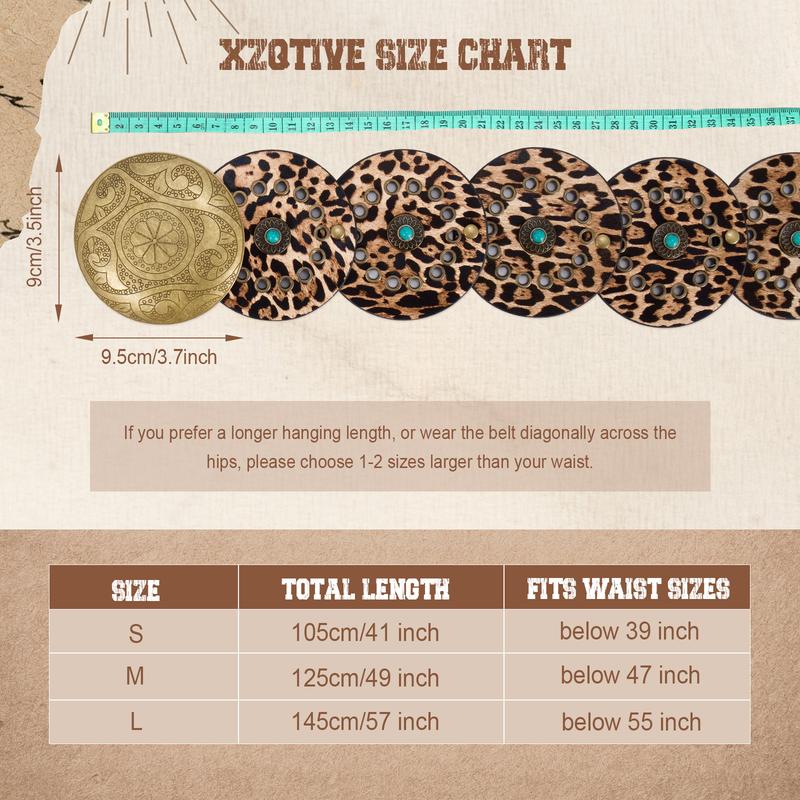 XZQTIVE Western Leather Belts for Woman Concho Cowgirl Cowboy Disc Belt for Ladies Wide Boho Country Waist Belts for Dress