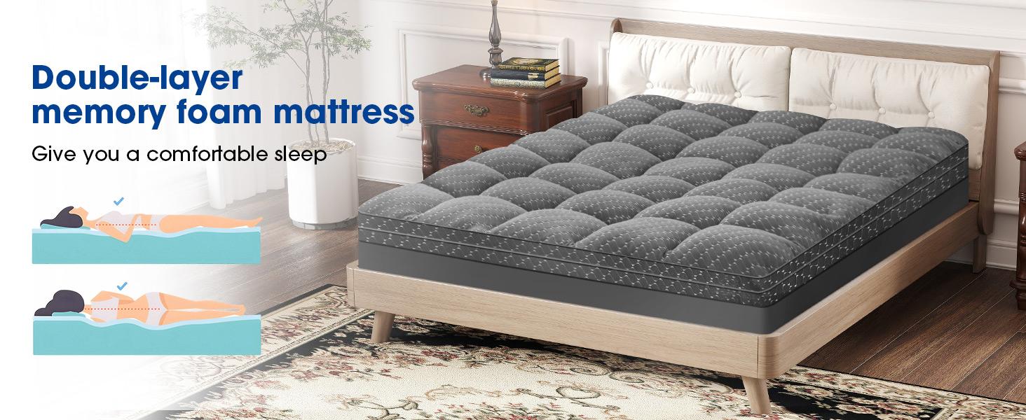【VALUXE】 Dual Layer Mattress Toppers Queen Size,2 Inch Cooling Gel Memory Foam Plus 1 Inch Pillow Top, with 8-21” Inch Deep Pocket