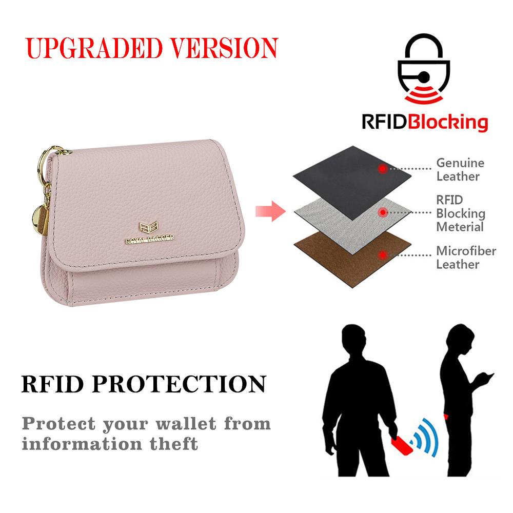 Royal Bagger RFID Short Wallets for Women Genuine Cow Leather Fashion Card Holder with Key Ring Holders Clutch Slim Coin Purse 2443 SpringStatements