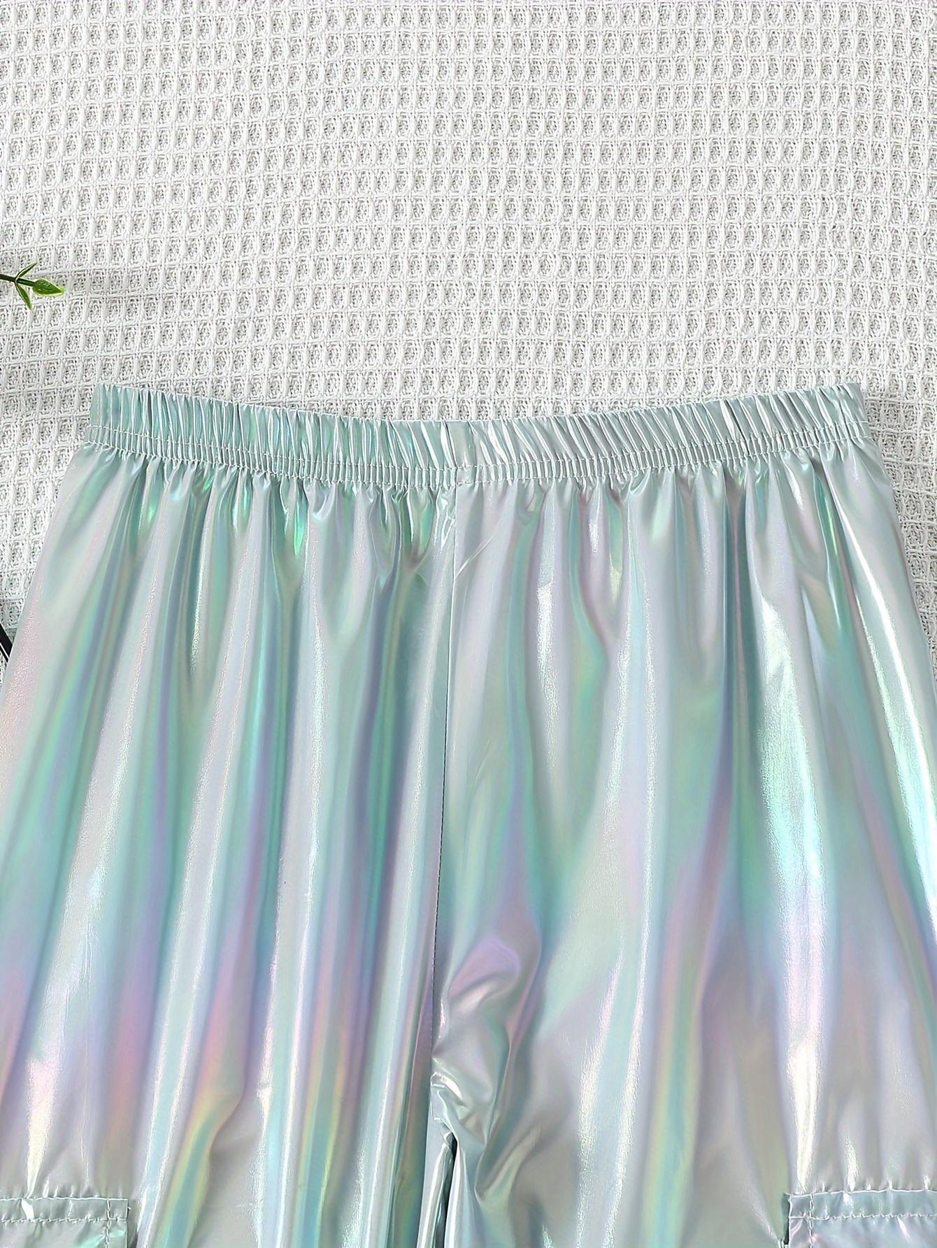 Girls' Fashionable and Unique Cool Holographic Flap Pocket Pants