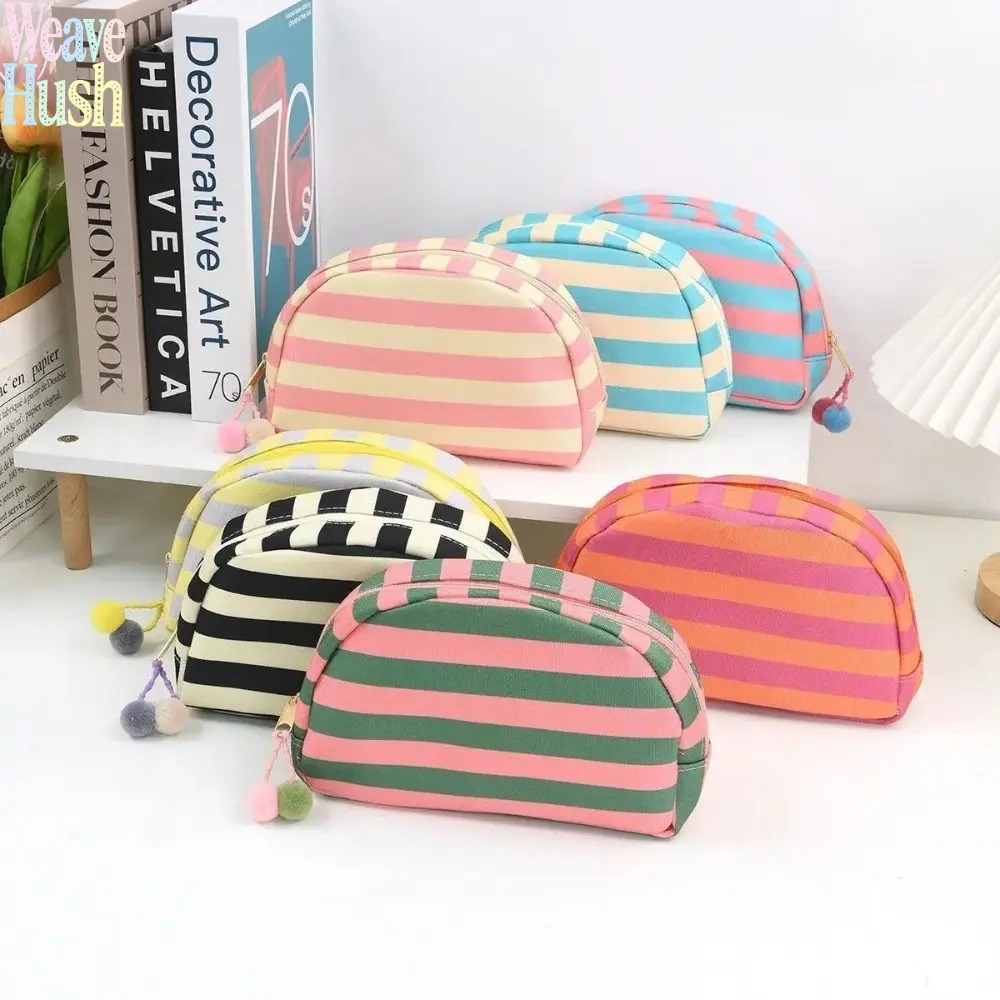 Elegant Striped Makeup Organizer Pouches Set For Women, Portable Lightweight Cosmetic Storage Bags, Multi-Size Travel Beauty Bags For Skincare Cosmetics Toiletries, Convenient Handbag Accessories For Trips And Daily Makeup Arrangement