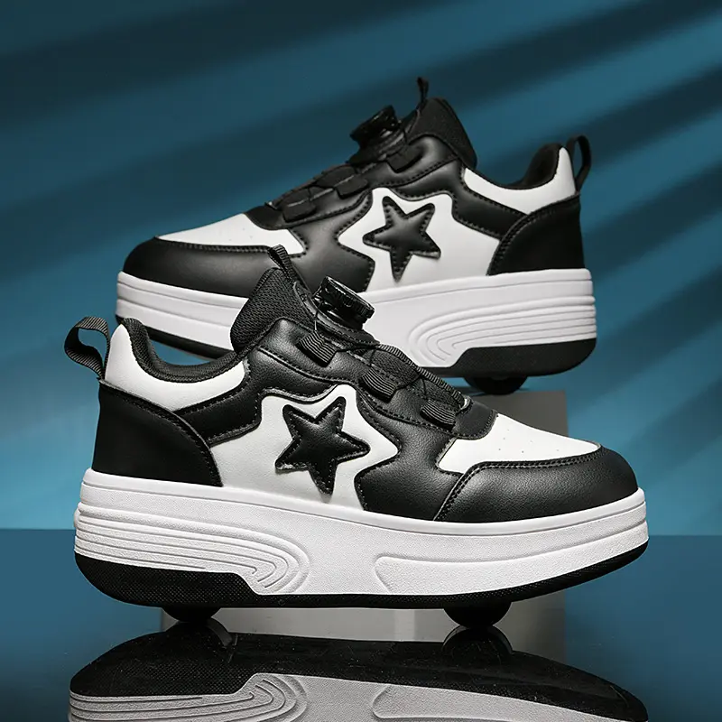2026 Student Transport Park Sports Heelys Shoes with Rotating Buckle and Star Pattern Double-Wheel Skates