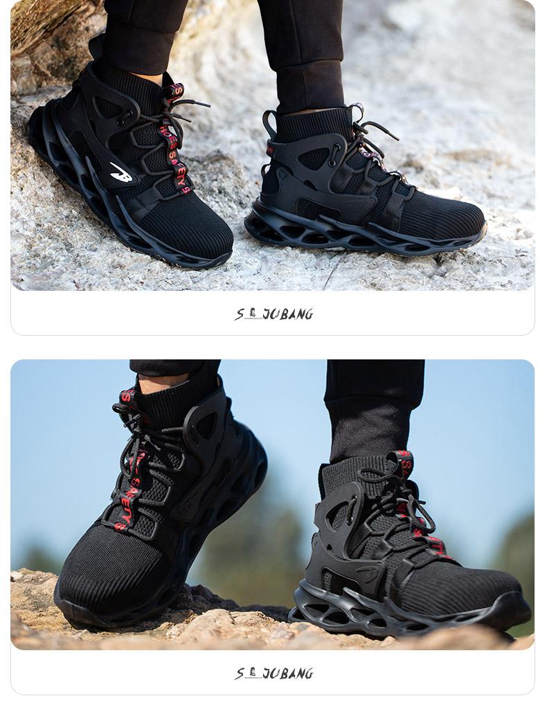 Men's steel-toe sports non-slip work shoes, high-top style, breathable knitted upper, with anti-smashing, anti-piercing and other protective properties. Footwear, Fathersdaygift Boy Closed Worker Lace