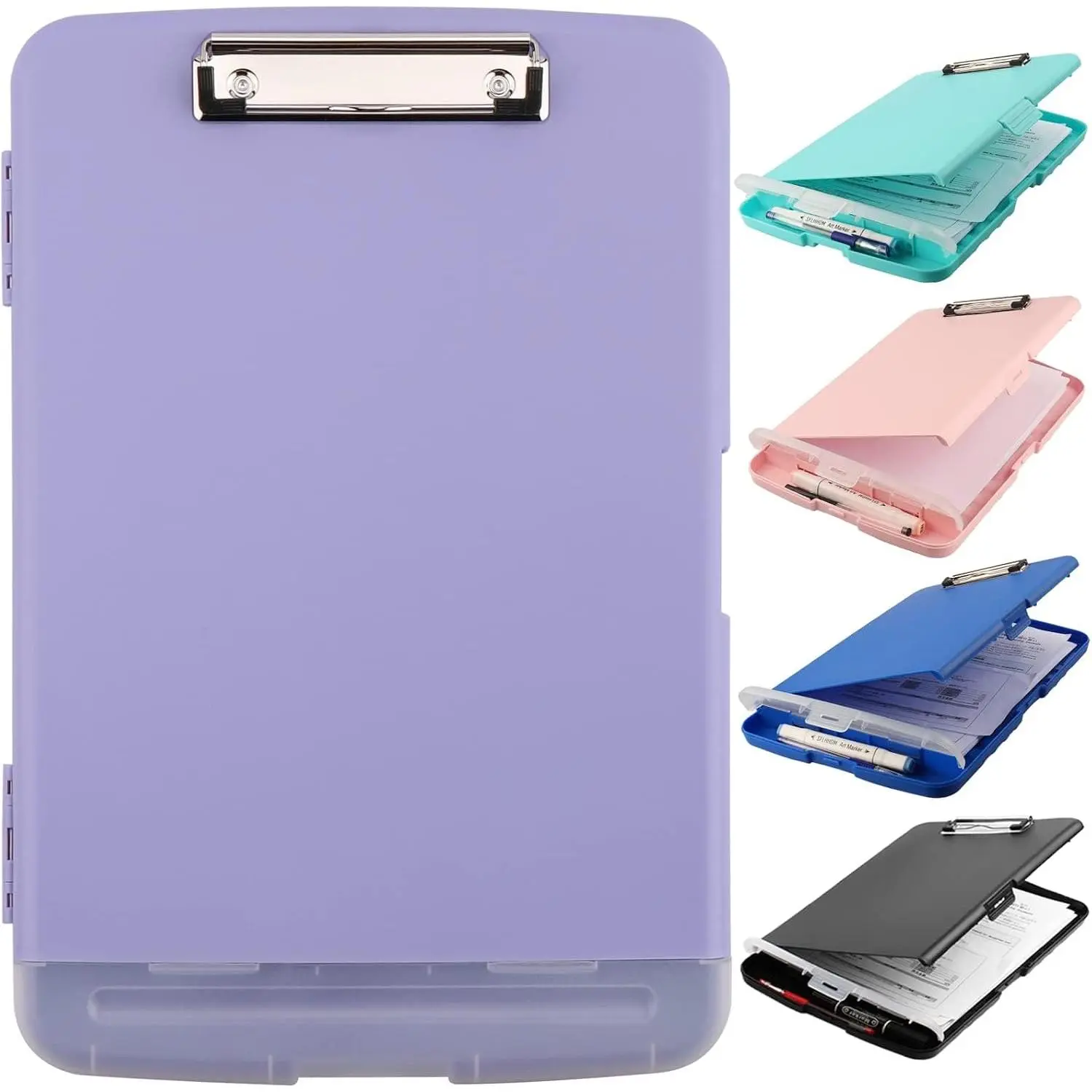 Clipboard with Storage, A4 Binder Nursing Clipboards with Pen Holder, Heavy Duty Storage Clipboards with Low Profile Clip, Clipboard Folder Side-Opening, Smooth Writing Clip Board (Light Purple)