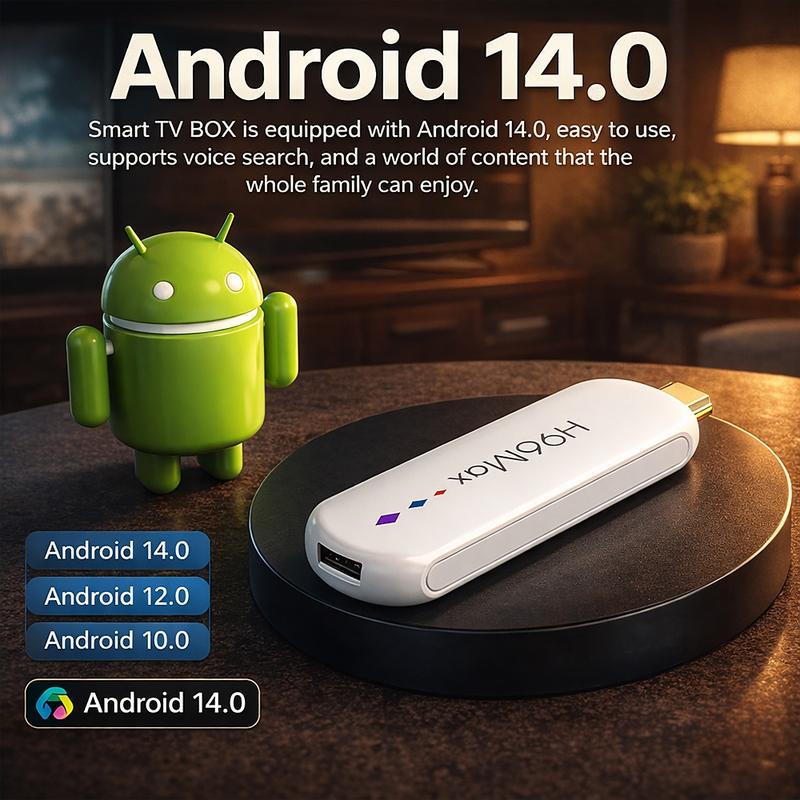 Android 14 TV Stick 4K UHD H96MAX TV Box | 5-Core ARM GPU, Dual-Band WiFi, BT, Voice Remote | Supports Netflix Disney+ Streaming Android 14 TV Stick 4K UHD H96MAX TV Box | 5-Core ARM GPU, Dual-Band WiFi, BT, Voice Remote | Supports Netflix Disney+ Streaming