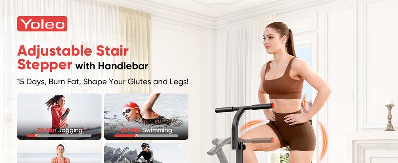 YOLEO Steppers for Exercise at Home, Adjustable Stair Stepper with 3 Workout Modes,Folding Cardio Stair Master with Ski Simulation Mode & Oversized Pedal,90% Pre-Assembled Stair Climber with Handlebar
