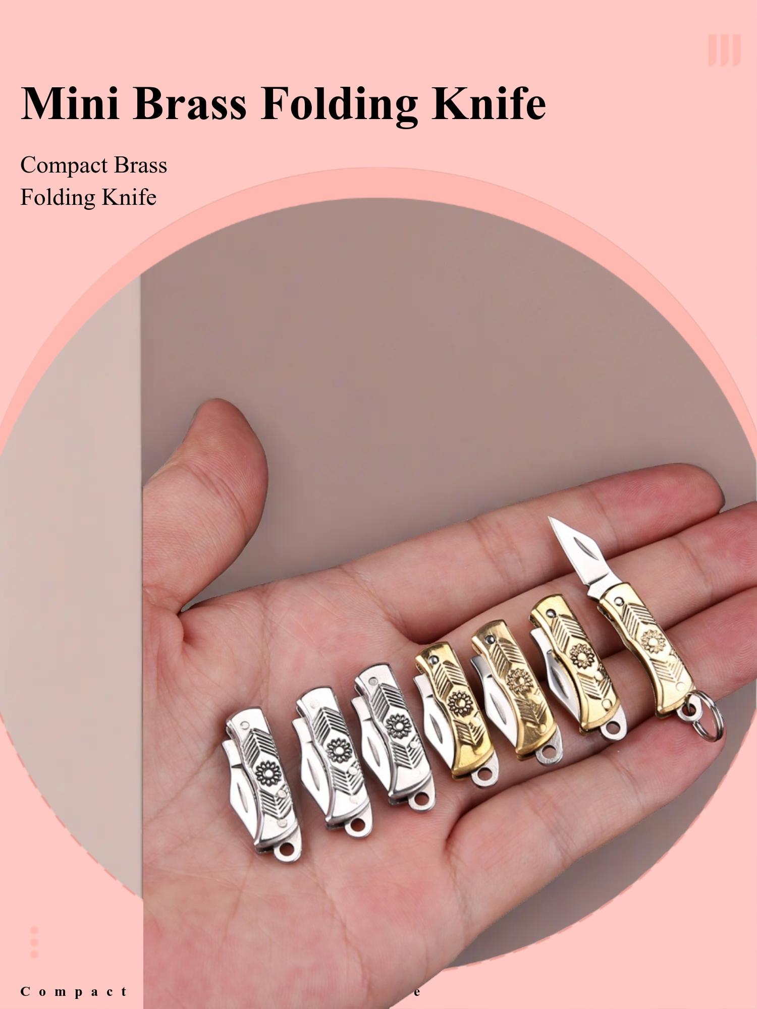 Mini Copper Folding Knife Keychain, Portable Pocket Knife, Compact Design, Perfect Gift for Fishing, Edc, Daily Use, Folding Pocket Knives