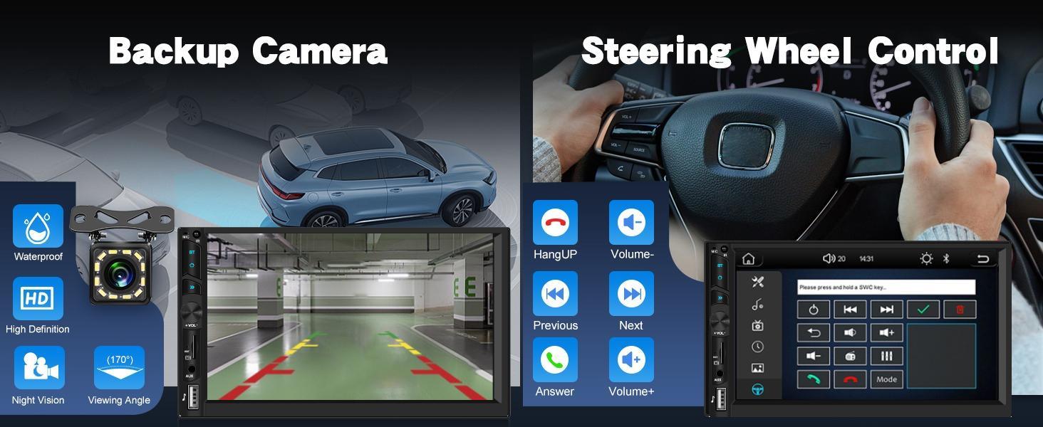 7-inch IPS Touch Screen Double Din Wireless CarPlay Android Auto Car Video Player - Auto Radio with YouTube Playback, WiFi GPS, FM, Hands-Free BT, MirrorLink, Backup Camera, EQ, USB, Auxiliary Input, SWC, MIC, Car Accessories, Father's Day Gift