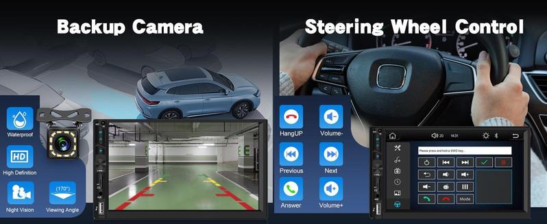 7” IPS Touch Screen Double Din Wireless Carplay Android Auto Car Stereo, Auto Radio with YouTube Video Playback, WiFi GPS FM Bluetooth Hands-Free, Mirror Link, Backup Camera, EQ, USB/AUX/SWC, MIC, car accessories, Father's Day Gift