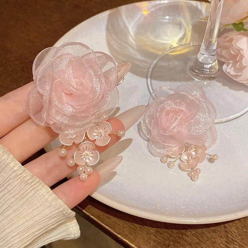 Sweet Pink Lace Flowers Drop Earrings for Women  Romantic Elegant Earrings Pendant Fashion Weddings Jewelry Accessories
