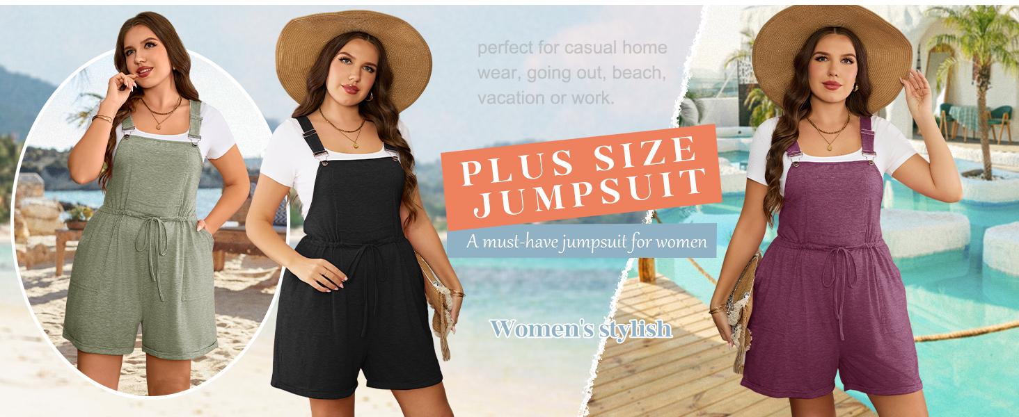 Chulianyouhuo 2026 Women's Plus Size Jumpsuit Overalls Strappy High Waist Short Romper with Pockets Casual Sleeveless Fitted Summer Beach Wear Womenswear